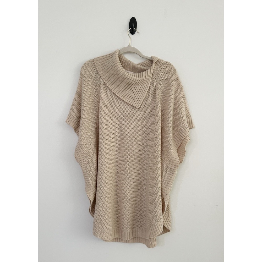 Lane Bryant Women's 14/20 Beige Wool Blend Split Neck Artsy Poncho Sweater NWT - Picture 2 of 16